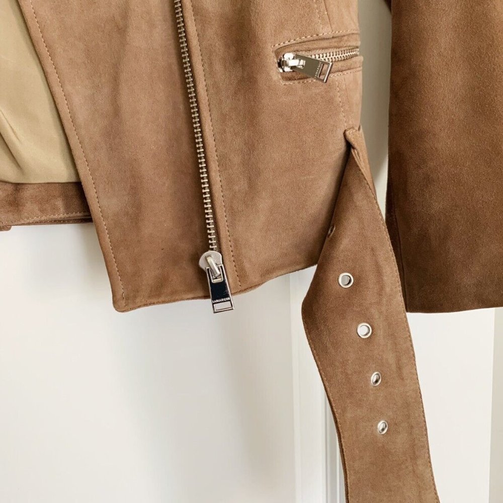 Women's LAMARQUE Brown Suede Leather Moto Jacket - Picture 4 of 6